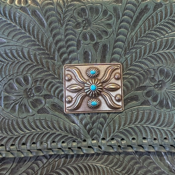 American West Green and Brown Embossed Crossbody Bag Genuine Leather - Picture 4 of 6